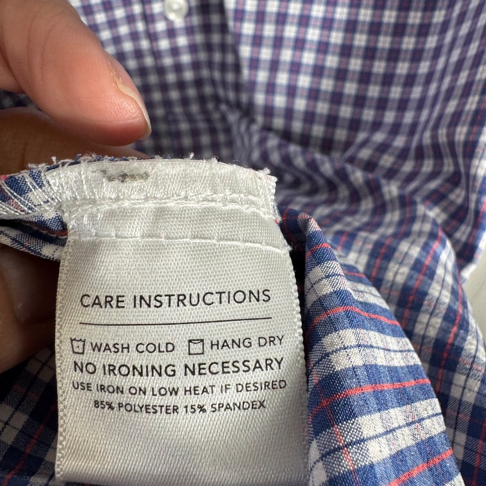 Mizzen & Main Button Down Shirt Size Medium Tall Purple Plaid Performance Office - Picture 7 of 9